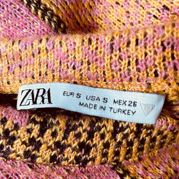 Zara Jacquard Geometric Cropped Sweater Orange Pink Black Size Small - Picture 6 of 9